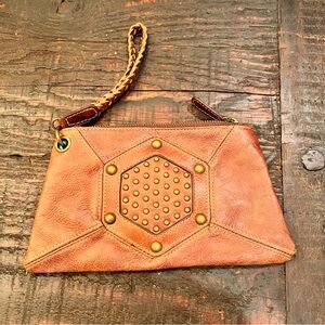 Michelle Frantz Hand Maid brown leather studded clutch like new condition